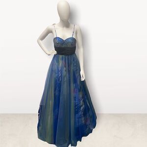 Morrrell Maxie Beaded Neon Print Tulle Gown 80’s 90’s